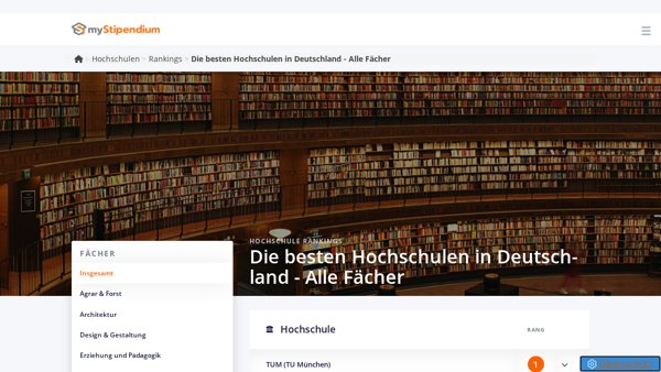myStipendium zeigt die besten Hochschulen je Studienfach